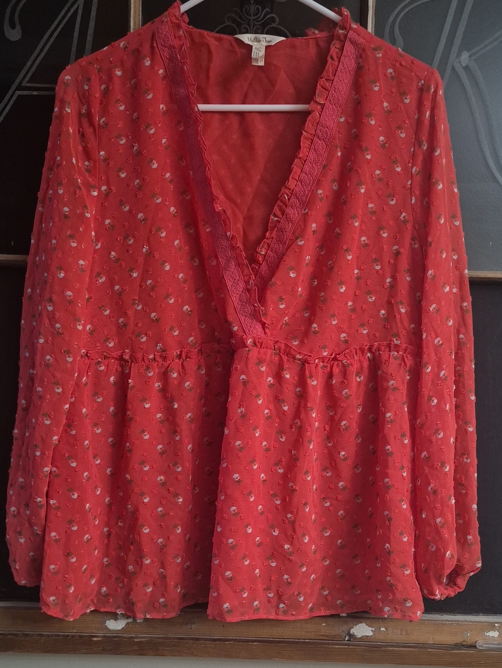 Matilda Jane Coral Pink Floral Peasant Blouse Medium